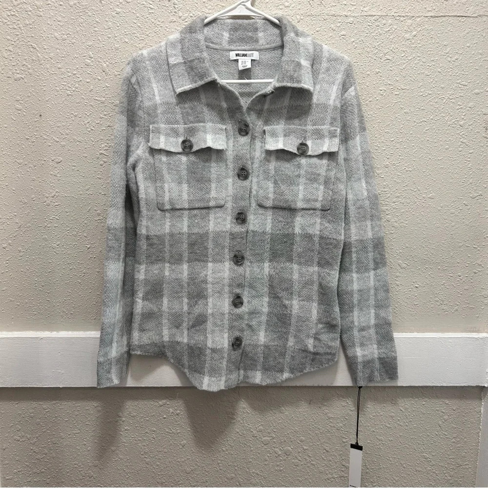 William Rast Grey Plaid Sweater Shacket Grey NWT